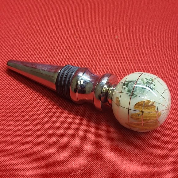 Gemstone World Globe Chrome Base Wine Bottle Stopper Cloisonne Inlaid - Picture 11 of 16